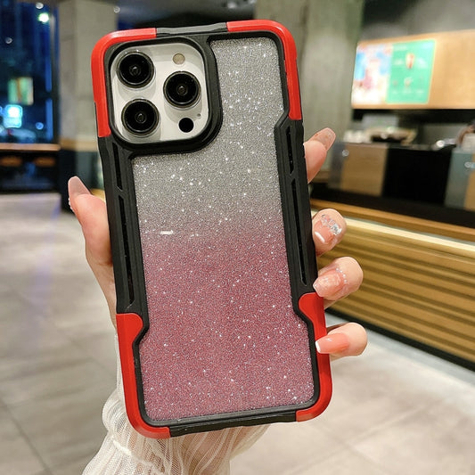 For iPhone 11 Armor Acrylic 3 in 1 Gradient Glitter Powder Phone Case(Red) - iPhone 11 Cases by buy2fix | Online Shopping UK | buy2fix