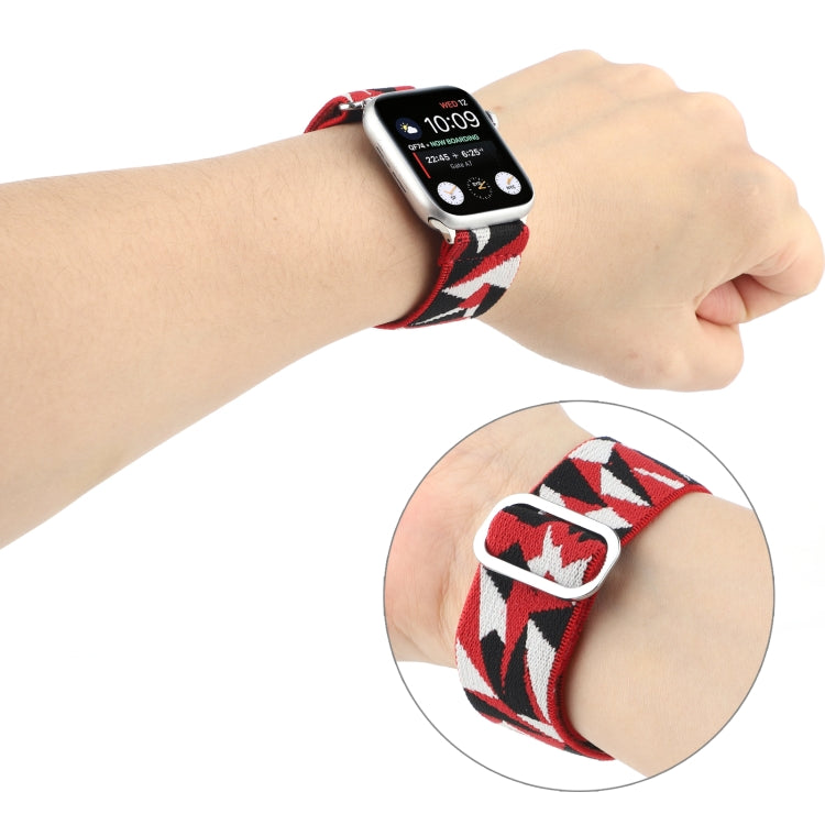 For Apple Watch Ultra 49mm&Watch Ultra 2 49mm / Series 9&8&7 45mm / SE 3&SE 2&6&SE&5&4 44mm / 3&2&1 42mm Buckle Elastic Nylon Watch Band(Red White) - Watch Bands by buy2fix | Online Shopping UK | buy2fix