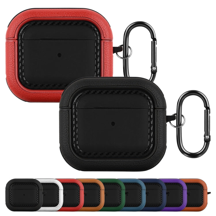 For AirPods 3 Leather Texture Earphone Protective Case(Black Red) - For AirPods 3 by buy2fix | Online Shopping UK | buy2fix