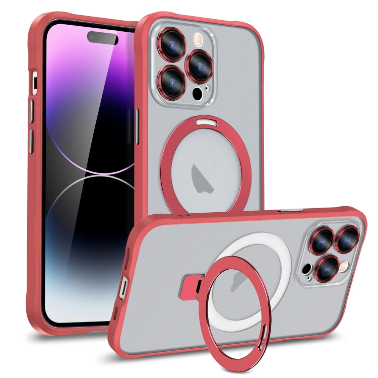 For iPhone 13 Metal Eyes Series MagSafe Magnetic Holder Phone Case(Red) - iPhone 13 Cases by buy2fix | Online Shopping UK | buy2fix