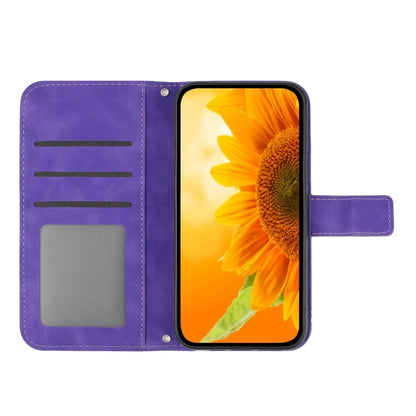 For Xiaomi 13T / 13T Pro Skin Feel Sun Flower Embossed Flip Leather Phone Case with Lanyard(Dark Purple) - Xiaomi Cases by buy2fix | Online Shopping UK | buy2fix