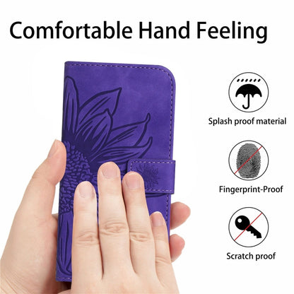 For Xiaomi 13T / 13T Pro Skin Feel Sun Flower Embossed Flip Leather Phone Case with Lanyard(Dark Purple) - Xiaomi Cases by buy2fix | Online Shopping UK | buy2fix