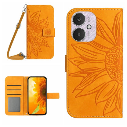 For Xiaomi Redmi 13C 5G Skin Feel Sun Flower Embossed Flip Leather Phone Case with Lanyard(Yellow) - 13C Cases by buy2fix | Online Shopping UK | buy2fix