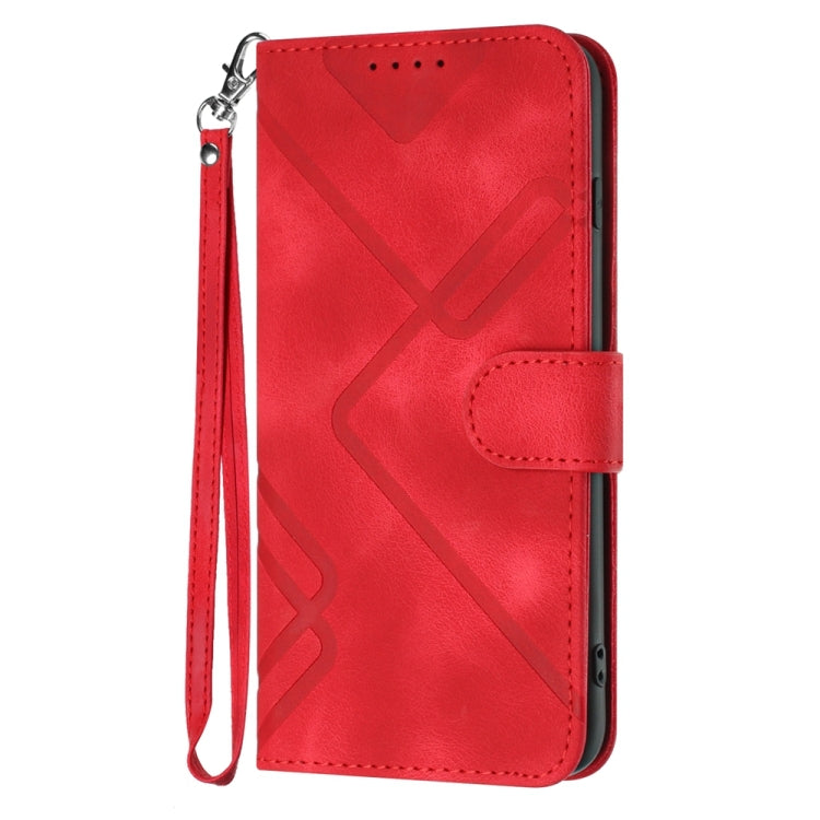 For iPhone 16 Line Pattern Skin Feel Leather Phone Case(Red) - iPhone 16 Cases by buy2fix | Online Shopping UK | buy2fix