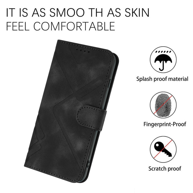 For OnePlus 11 Line Pattern Skin Feel Leather Phone Case(Black) - OnePlus Cases by buy2fix | Online Shopping UK | buy2fix