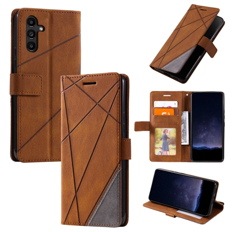 For Samsung Galaxy S24 5G Skin Feel Splicing Leather Phone Case(Brown) - Galaxy S24 5G Cases by buy2fix | Online Shopping UK | buy2fix