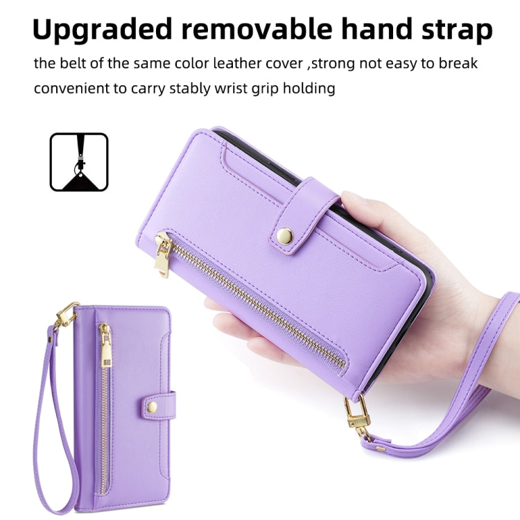 For Xiaomi Redmi Note 13 Pro 5G Sheep Texture Cross-body Zipper Wallet Leather Phone Case(Purple) - Note 13 Pro Cases by buy2fix | Online Shopping UK | buy2fix