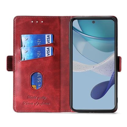 For Xiaomi Redmi Note 12S 4G Contrast Color Side Buckle Leather Phone Case(Purple + Rose Red) - Xiaomi Cases by buy2fix | Online Shopping UK | buy2fix