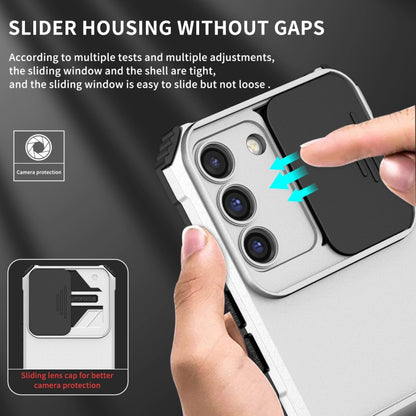 For Samsung Galaxy S22 5G Stereoscopic Holder Sliding Camshield Phone Case(White) - Galaxy S22 5G Cases by buy2fix | Online Shopping UK | buy2fix