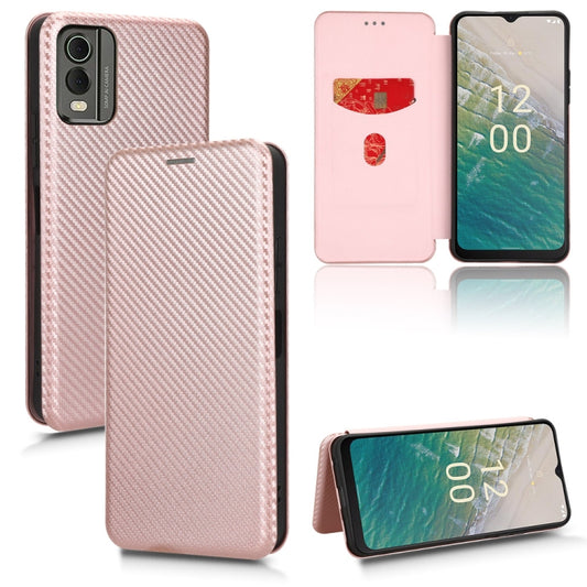 For Nokia C32 Carbon Fiber Texture Flip Leather Phone Case(Pink) - Nokia Cases by buy2fix | Online Shopping UK | buy2fix