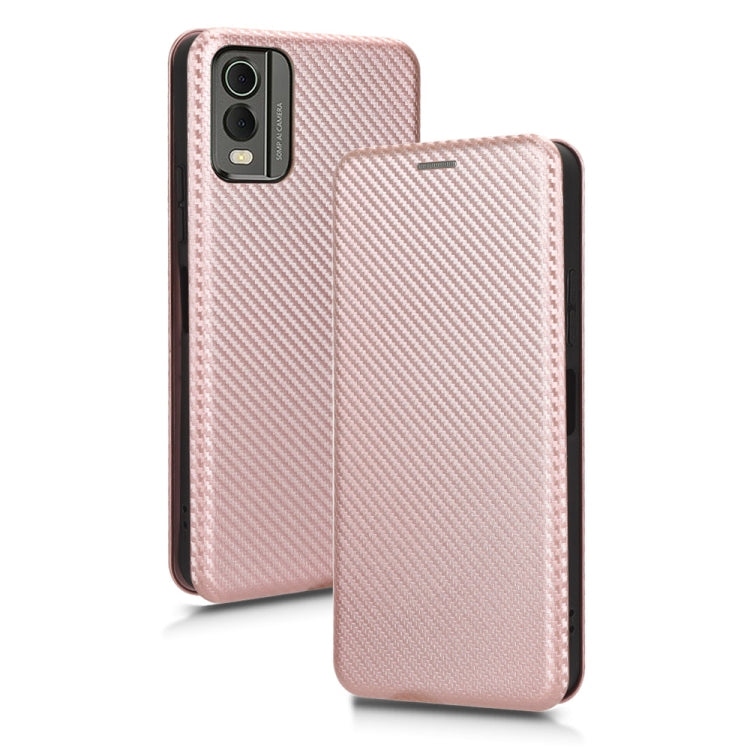 For Nokia C32 Carbon Fiber Texture Flip Leather Phone Case(Pink) - Nokia Cases by buy2fix | Online Shopping UK | buy2fix