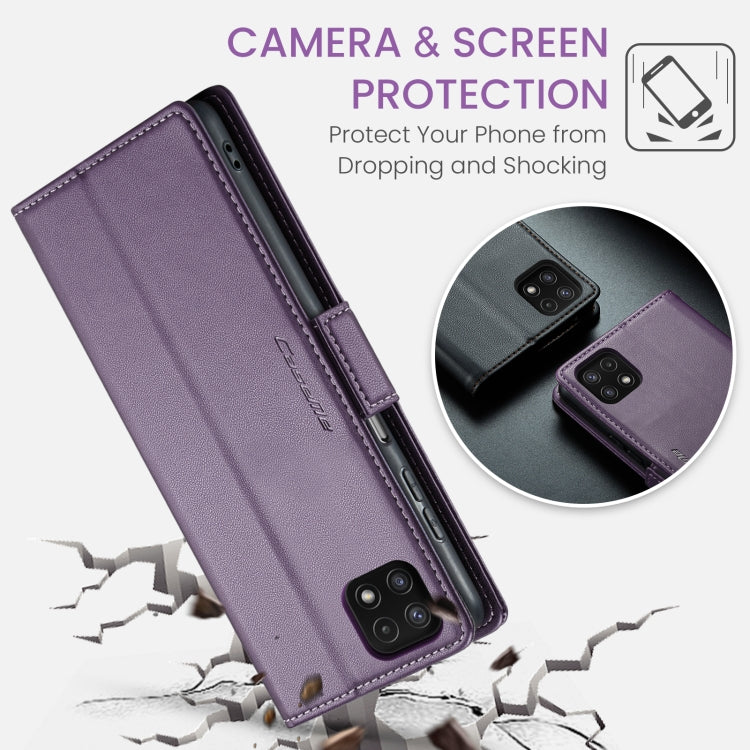 For Samsung Galaxy A22 5G CaseMe 023 Butterfly Buckle Litchi Texture RFID Anti-theft Leather Phone Case(Pearly Purple) - Galaxy Phone Cases by CaseMe | Online Shopping UK | buy2fix