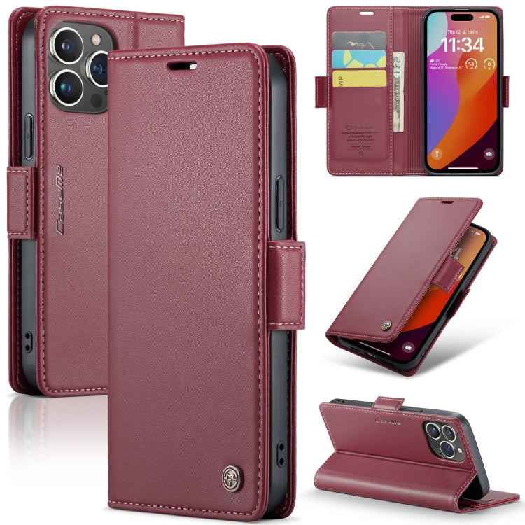 For iPhone 15 Pro Max CaseMe 023 Butterfly Buckle Litchi Texture RFID Anti-theft Leather Phone Case(Wine Red) - iPhone 15 Pro Max Cases by CaseMe | Online Shopping UK | buy2fix