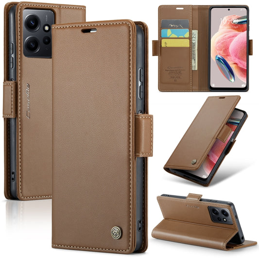 For Xiaomi Redmi Note 12 4G Global CaseMe 023 Butterfly Buckle Litchi Texture RFID Anti-theft Leather Phone Case(Brown) - Xiaomi Cases by CaseMe | Online Shopping UK | buy2fix