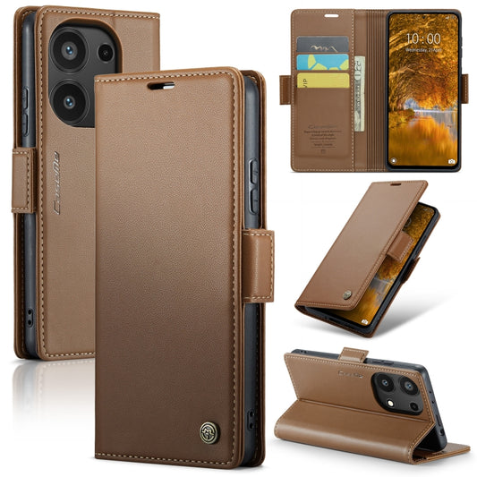 For Xiaomi Redmi Note 13 Pro 4G CaseMe 023 Butterfly Buckle Litchi Texture RFID Anti-theft Leather Phone Case(Brown) - Xiaomi Cases by CaseMe | Online Shopping UK | buy2fix