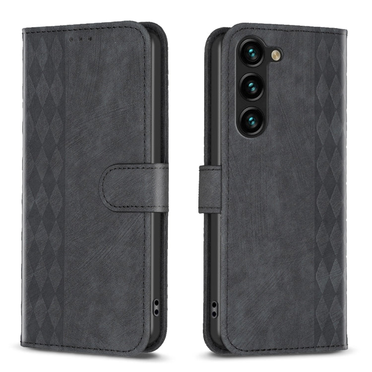 For Samsung Galaxy S24+ 5G Plaid Embossed Leather Phone Case(Black) - Galaxy S24+ 5G Cases by buy2fix | Online Shopping UK | buy2fix