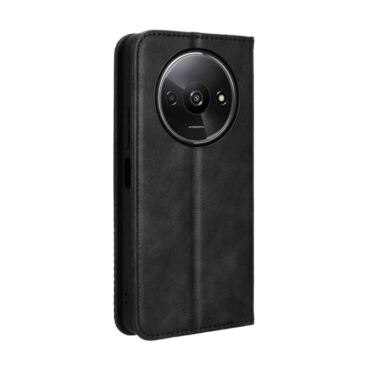 For Xiaomi Poco C61 / Redmi A3 Magnetic Buckle Retro Texture Leather Phone Case(Black) - Xiaomi Cases by buy2fix | Online Shopping UK | buy2fix