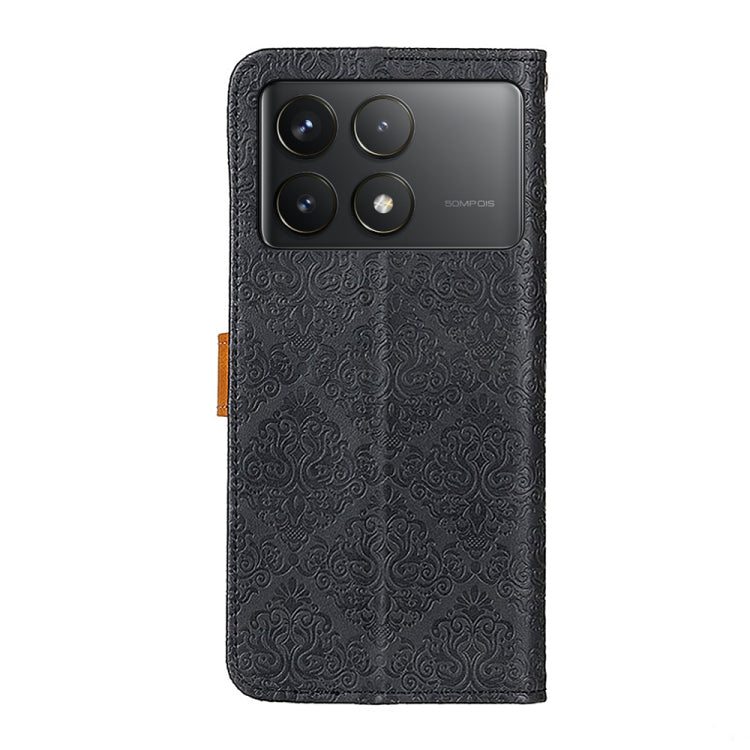 For Xiaomi Redmi K70 5G / K70 Pro 5G European Floral Embossed Leather Phone Case(Black) - K70 Cases by buy2fix | Online Shopping UK | buy2fix