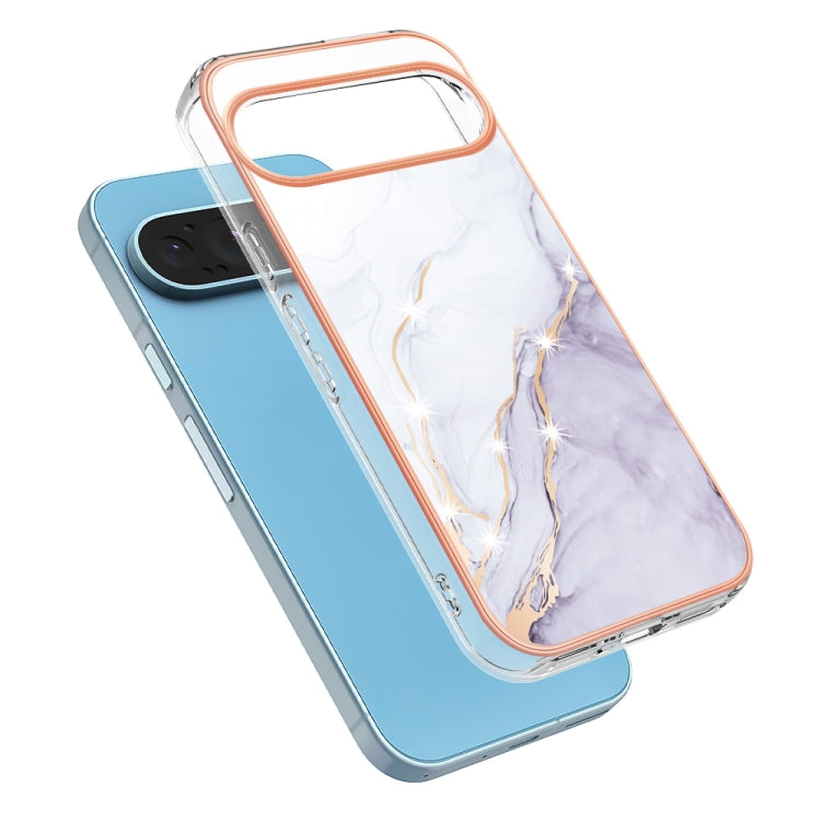 For Google Pixel 9 / 9 Pro Electroplating Marble Dual-side IMD Phone Case(White 006) - Google Cases by buy2fix | Online Shopping UK | buy2fix