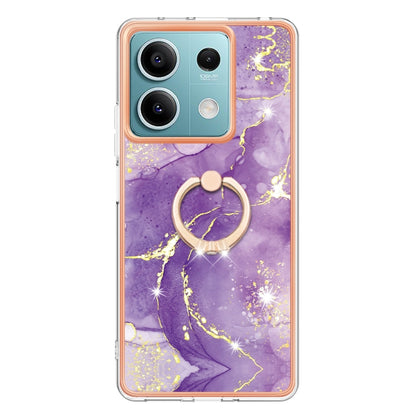 For Xiaomi Redmi Note 13 5G Global Electroplating Marble IMD TPU Phone Case with Ring Holder(Purple 002) - Note 13 Cases by buy2fix | Online Shopping UK | buy2fix