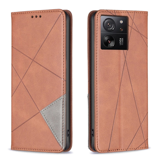 For Xiaomi 13T / 13T Pro / Redmi K60 Ultra Rhombus Texture Magnetic Leather Phone Case(Brown) - Redmi K60 Ultra Cases by buy2fix | Online Shopping UK | buy2fix