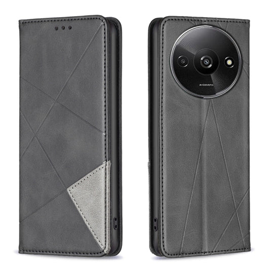 For Xiaomi Redmi A3 Rhombus Texture Magnetic Leather Phone Case(Black) - Xiaomi Cases by buy2fix | Online Shopping UK | buy2fix