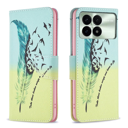 For Xiaomi Redmi K70 / K70 Pro Colored Drawing Pattern Leather Phone Case(Feather) - K70 Pro Cases by buy2fix | Online Shopping UK | buy2fix