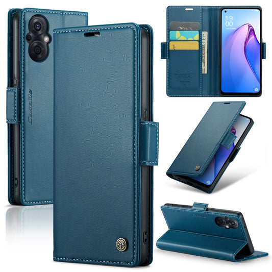 For OPPO Reno7 Z Global/Reno7 Lite Global CaseMe 023 Butterfly Buckle Litchi Texture RFID Anti-theft Leather Phone Case(Blue) - OPPO Cases by CaseMe | Online Shopping UK | buy2fix