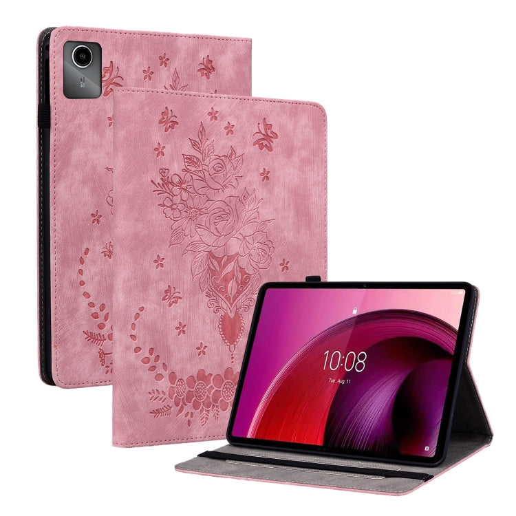 For Lenovo Tab M11/Xiaoxin Pad 11 2024 Butterfly Rose Embossed Leather Tablet Case(Pink) - Lenovo by buy2fix | Online Shopping UK | buy2fix