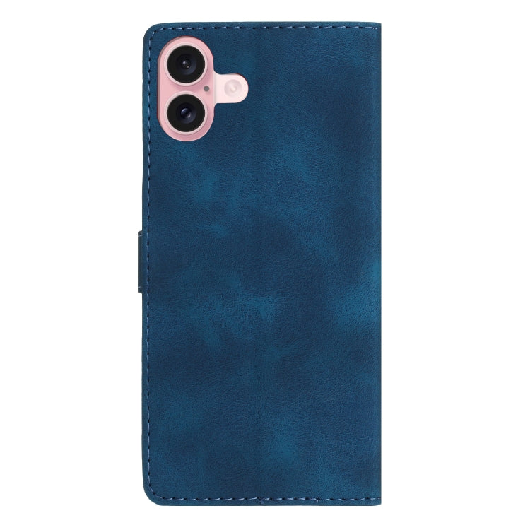 For iPhone 16 Flower Butterfly Embossing Pattern Leather Phone Case(Blue) - iPhone 16 Cases by buy2fix | Online Shopping UK | buy2fix