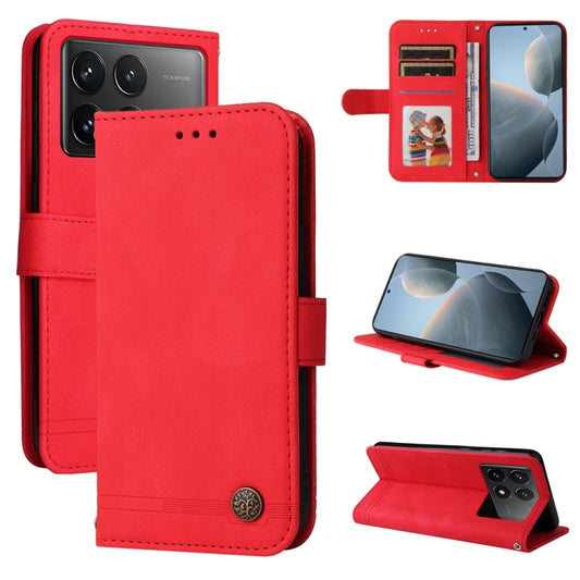 For Xiaomi Redmi K70 / K70 Pro Skin Feel Life Tree Metal Button Leather Phone Case(Red) - K70 Pro Cases by buy2fix | Online Shopping UK | buy2fix