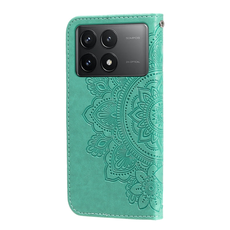 For Xiaomi Redmi K70 / K70 Pro 7-petal Flowers Embossing Leather Phone Case(Green) - K70 Pro Cases by buy2fix | Online Shopping UK | buy2fix