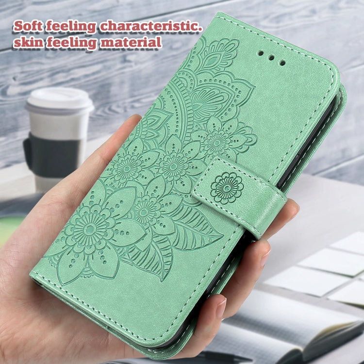 For Xiaomi Redmi K70E 7-petal Flowers Embossing Leather Phone Case(Green) - K70E Cases by buy2fix | Online Shopping UK | buy2fix