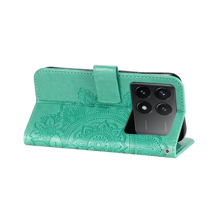 For Xiaomi Redmi K70E 7-petal Flowers Embossing Leather Phone Case(Green) - K70E Cases by buy2fix | Online Shopping UK | buy2fix