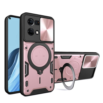 For OPPO Reno7 4G / F21 Pro 4G CD Texture Sliding Camshield Magnetic Holder Phone Case(Pink) - OPPO Cases by buy2fix | Online Shopping UK | buy2fix