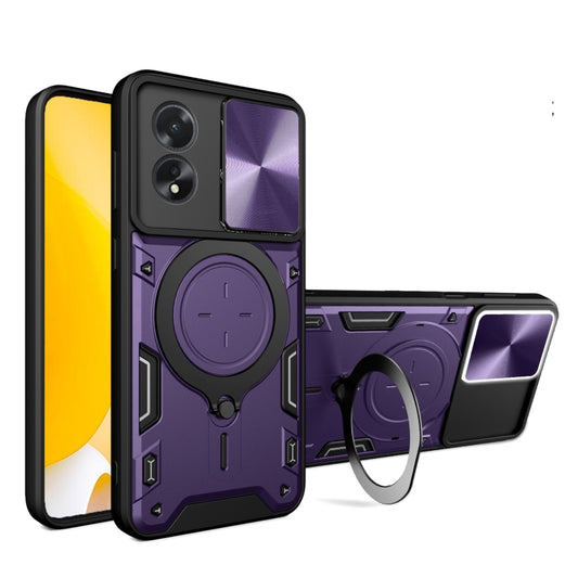 For OPPO A38 4G Global CD Texture Sliding Camshield Magnetic Holder Phone Case(Purple) - A38 Cases by buy2fix | Online Shopping UK | buy2fix