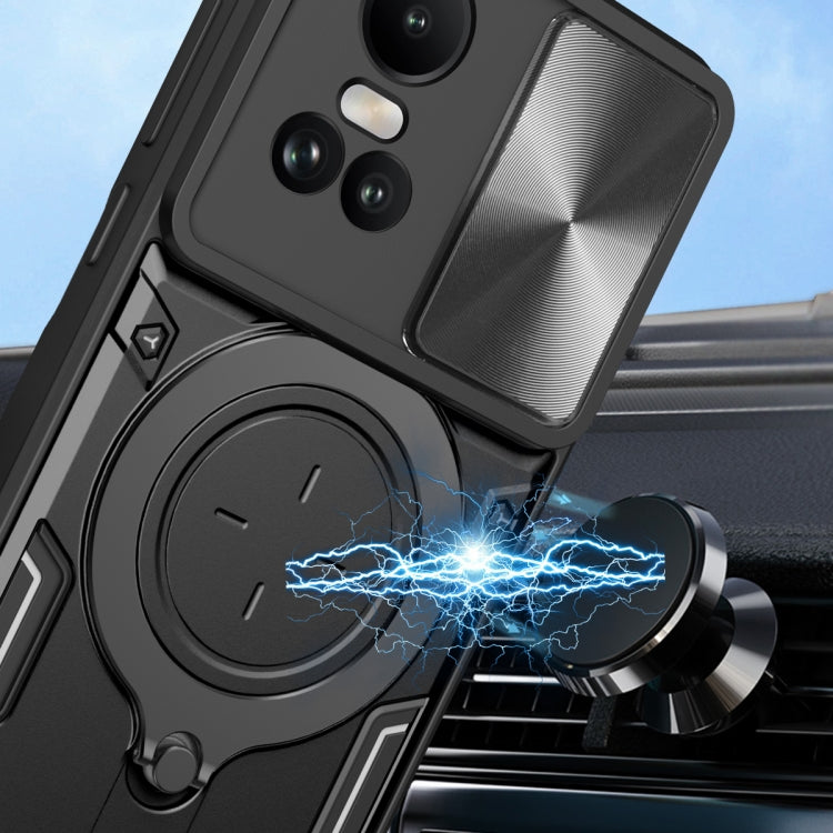 For OPPO Reno10 5G Global CD Texture Sliding Camshield Magnetic Holder Phone Case(Black) - OPPO Cases by buy2fix | Online Shopping UK | buy2fix