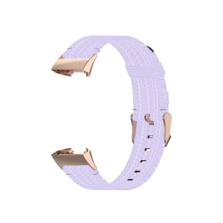 For Fitbit Charge 4 / Charge 3 / Charge 3 SE Stainless Steel Head Grain Nylon Denim Replacement Strap Watchband(Light Purple) - Watch Bands by buy2fix | Online Shopping UK | buy2fix