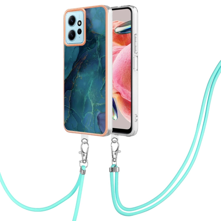 For Xiaomi Redmi Note 12 4G Global Electroplating Marble Dual-side IMD Phone Case with Lanyard(Green 017) - Xiaomi Cases by buy2fix | Online Shopping UK | buy2fix