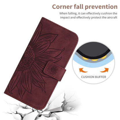 For iPhone 16 Skin Feel Sun Flower Embossed Flip Leather Phone Case with Lanyard(Wine Red) - iPhone 16 Cases by buy2fix | Online Shopping UK | buy2fix