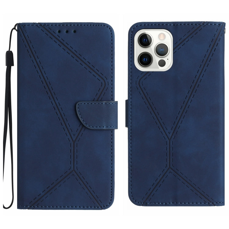 For iPhone 16 Pro Max Stitching Embossed Leather Phone Case(Blue) - iPhone 16 Pro Max Cases by buy2fix | Online Shopping UK | buy2fix