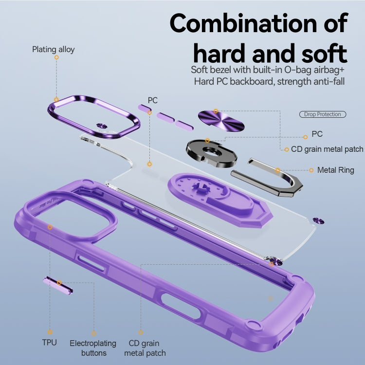 For iPhone 16 Pro TPU + PC Lens Protection Phone Case with Ring Holder(Purple) - iPhone 16 Pro Cases by buy2fix | Online Shopping UK | buy2fix