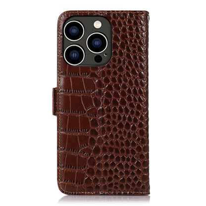 For iPhone 16 Pro Max Crocodile Top Layer Cowhide Leather Phone Case(Brown) - iPhone 16 Pro Max Cases by buy2fix | Online Shopping UK | buy2fix