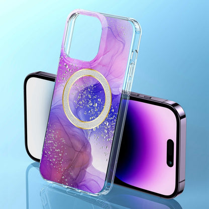 For iPhone 15 Plus Dual-side IMD Marble Magsafe Phone Case(Smudged Purple) - iPhone 15 Plus Cases by buy2fix | Online Shopping UK | buy2fix