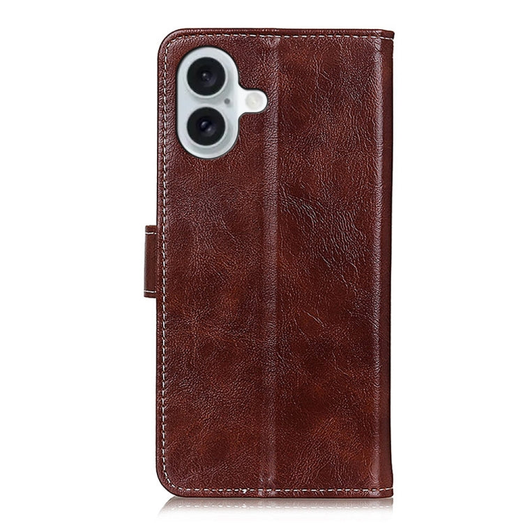 For iPhone 16 Retro Crazy Horse Texture Horizontal Flip Leather Phone Case(Brown) - iPhone 16 Cases by buy2fix | Online Shopping UK | buy2fix