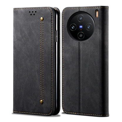 For vivo X100 Denim Texture Flip Leather Phone Case(Black) - X100 Cases by imak | Online Shopping UK | buy2fix