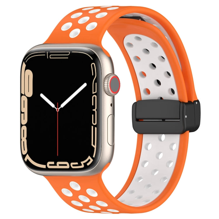 For Apple Watch 7 41mm Magnetic Buckle Silicone Watch Band(Orange White) - Watch Bands by buy2fix | Online Shopping UK | buy2fix