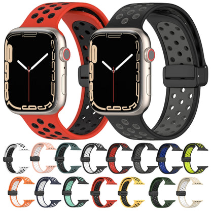 For Apple Watch 8 45mm  Magnetic Buckle Silicone Watch Band(Black Red) - Watch Bands by buy2fix | Online Shopping UK | buy2fix