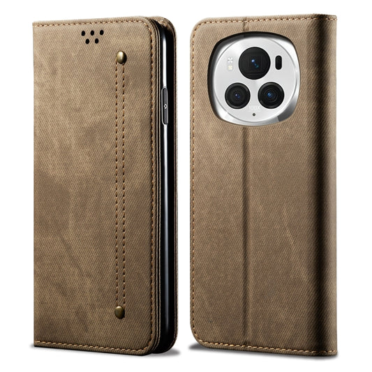 For Honor Magic6 Denim Texture Flip Leather Phone Case(Khaki) - Honor Cases by buy2fix | Online Shopping UK | buy2fix