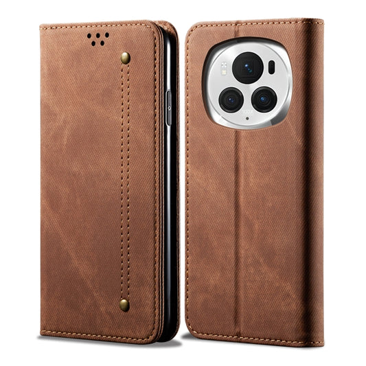 For Honor Magic6 Pro Denim Texture Flip Leather Phone Case(Brown) - Honor Cases by buy2fix | Online Shopping UK | buy2fix